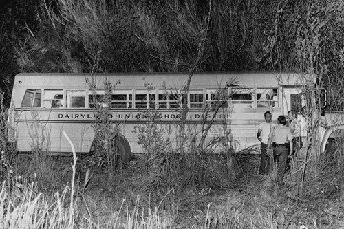 The Chowchilla Dairyland Union School District bus abandoned by the kidnappers (Rolling Stone)