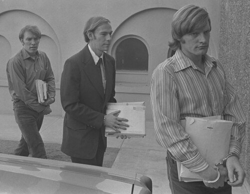 The kidnappers enter court for a pre-trial hearing (Joe Kennedy/Los Angeles Times)