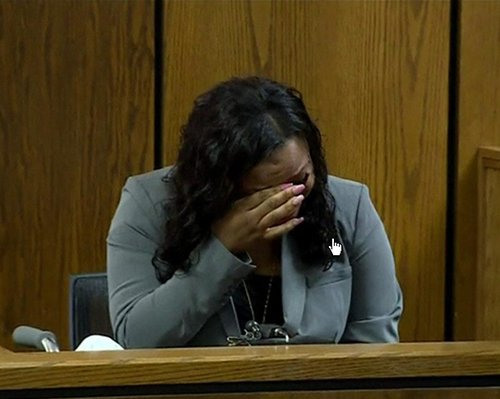 Tiana Carruthers suffered four gunshot wounds in Dalton's first attack. She broke down in court as Dalton heckled her and would not be quiet (BBC)
