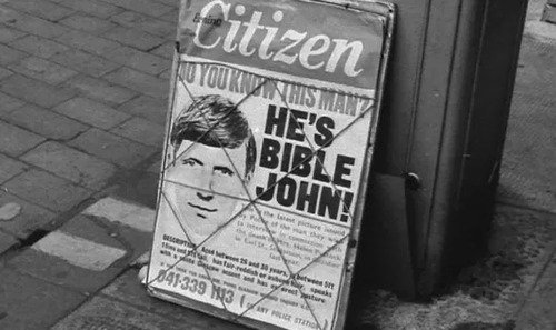 A newspaper publicizes one of the artists' renderings of Bible John (BBC)