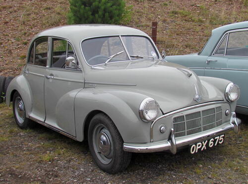 A gray Morris Minor Series II (1956) similar to Michael Gregsten's (wikipedia.org)